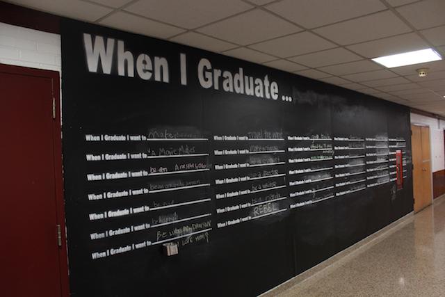 The brain child of Business Teacher Steven Hill, this chalk board allows students to record their hopes and dreams.