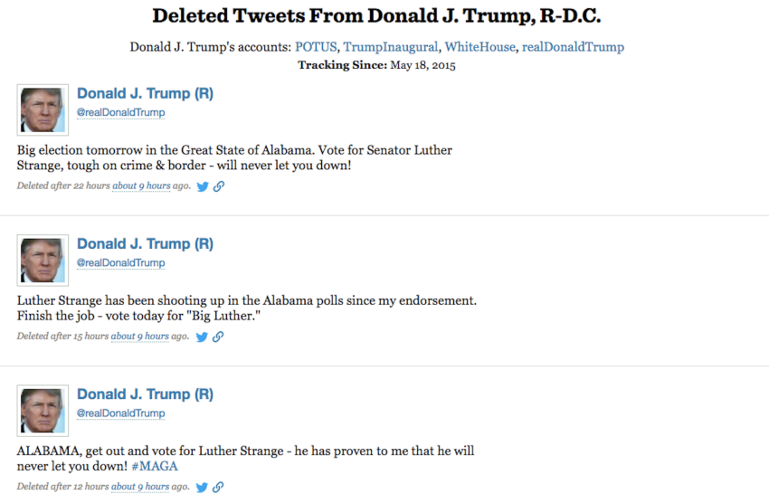 President Trump Deletes Tweets Supporting Senator Strange