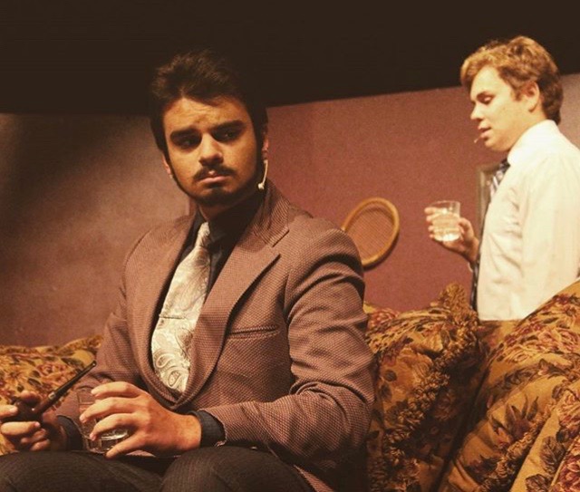 Dylan Catania (left) and Kyle Dunnigan (right) portraying Captain Lesgate and Tony Wendice, respectively, in Dial M for Murder. 