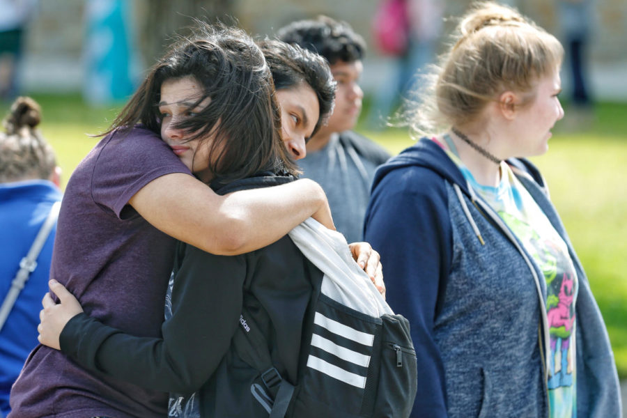 Santa Fe High School students hugging after the shooting.