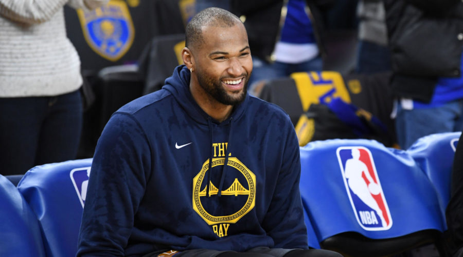 OAKLAND, CA - JANUARY 16: DeMarcus Cousins #0 of the Golden State Warriors laughs prior to a game against the New Orleans Pelicans on January 16, 2019 at ORACLE Arena in Oakland, California. NOTE TO USER: User expressly acknowledges and agrees that, by downloading and or using this photograph, user is consenting to the terms and conditions of Getty Images License Agreement. Mandatory Copyright Notice: Copyright 2019 NBAE (Photo by Noah Graham/NBAE via Getty Images)