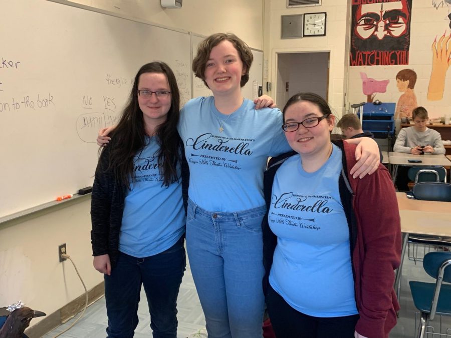 Sophomores (l to r), Sharon Hecht, Val Woodside and Julia Ferreira proudly don their Cinderella shirts!