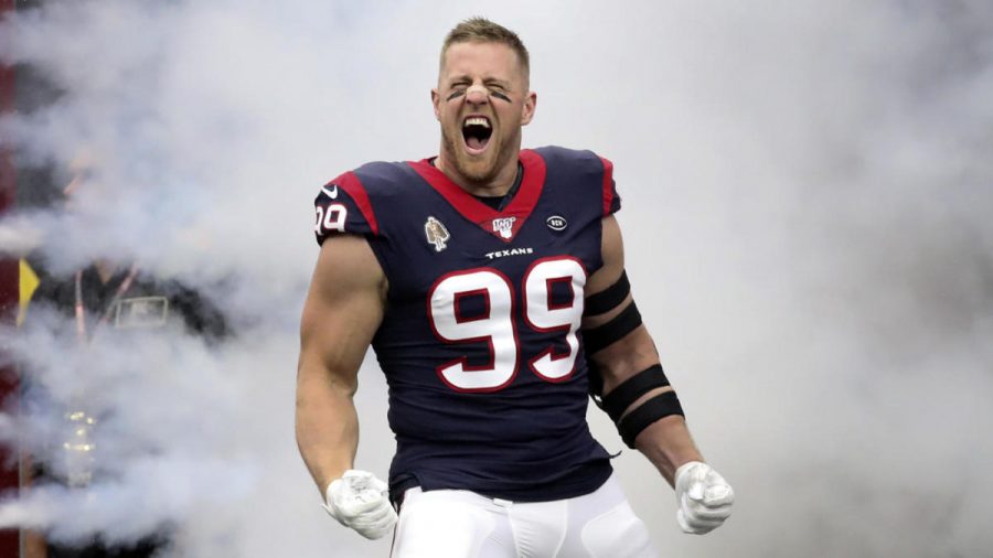 Oct 27, 2019; Houston, TX, USA; Houston Texans defensive end J.J. Watt (99) is introduced before the game against the Oakland Raiders at NRG Stadium. Mandatory Credit: Kevin Jairaj-USA TODAY Sports