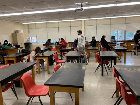 Students working in a science classroom