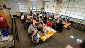 Students taking a test online