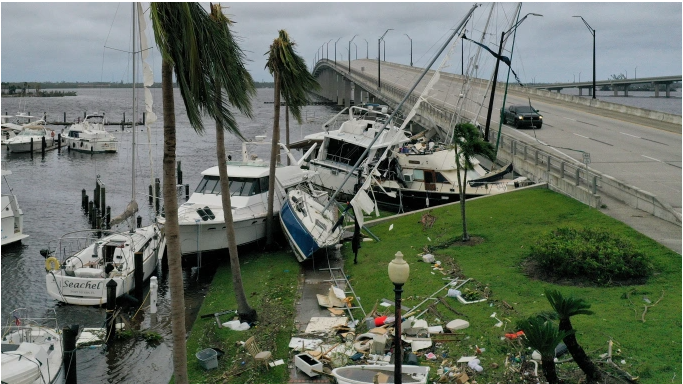 Boat damages from Hurricane Ian in Fort Meyers. 