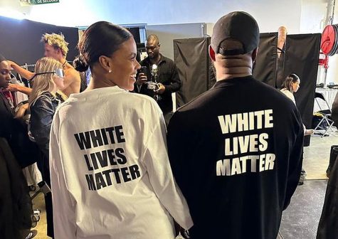 Kanye West and Candace Owens wearing a White Lives Matter shirt at the Paris Fashion Week 2022