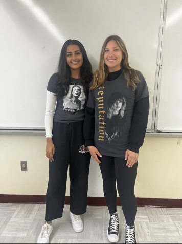 Seniors Trisha Vyas (left) and Angel Casaleggio (right) repping Taylor merch from her Reputation tour