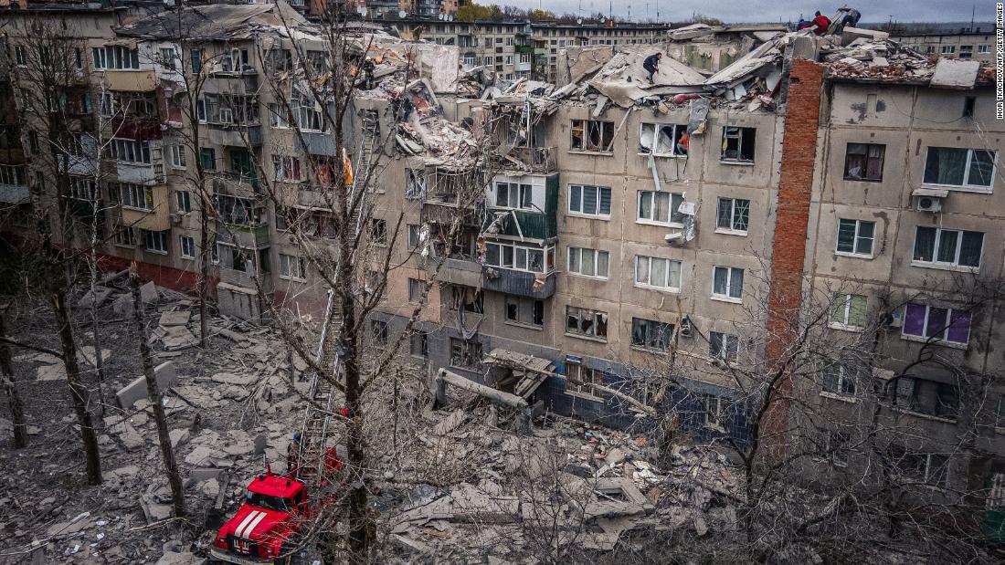 Wrecked buildings due to the Russian invasion of Ukraine.