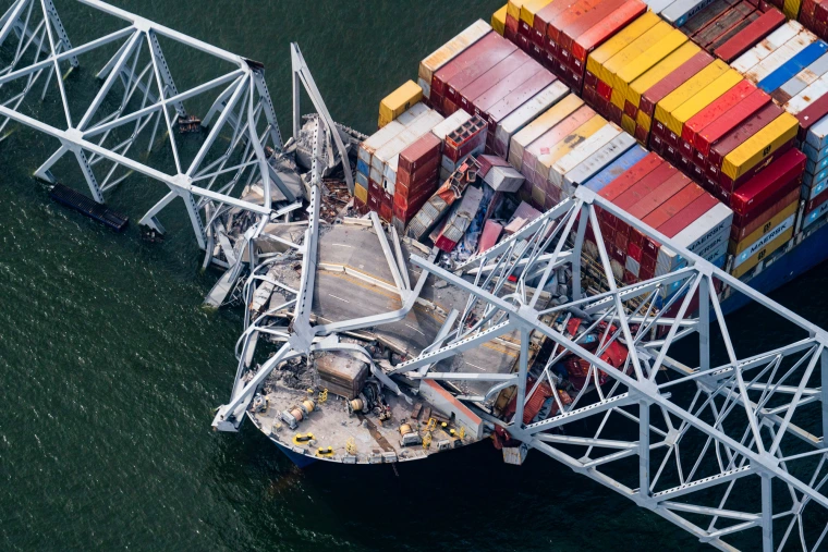 Scene of the bridge collapsed on the 984 foot boat, as from NBC news.