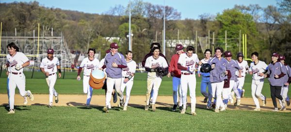 The boys celebrating after beating Wayne Valley on April 23, 2024.