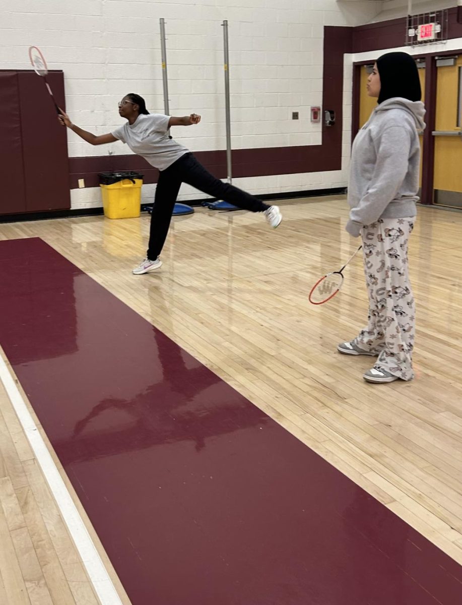 Students playing badminton in P.E. class!