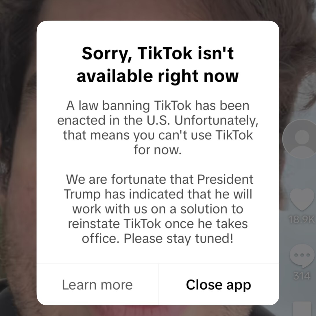 Message from TikTok after it was banned